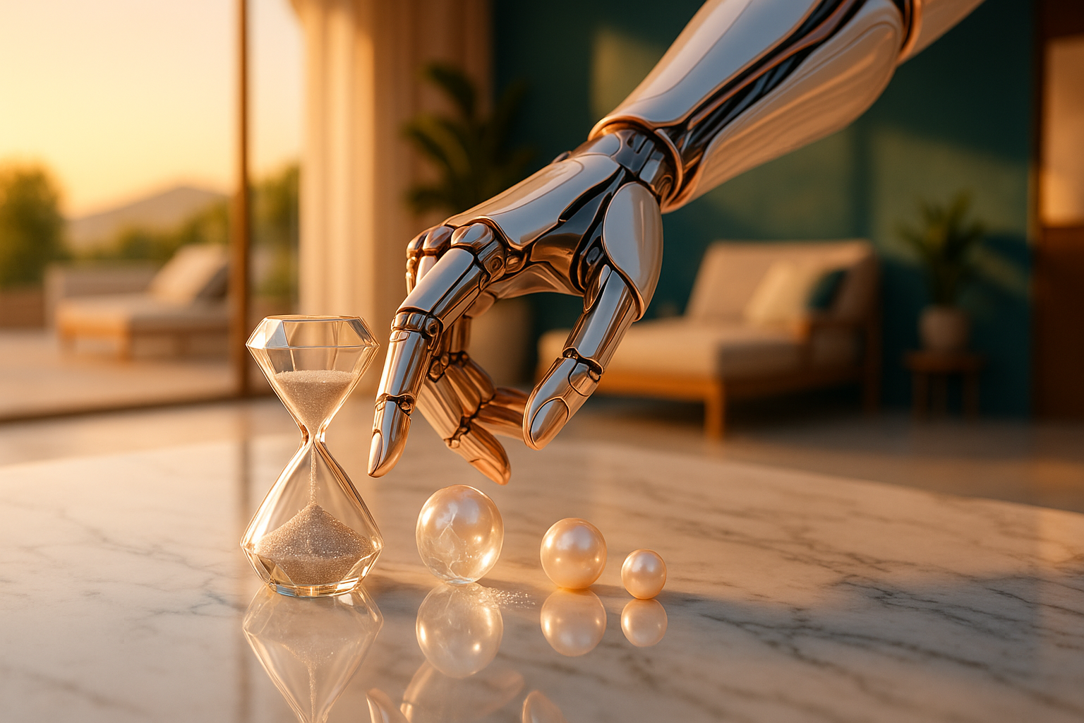 Automatizācija skaistumkopšanas saloniem - robota roka ar smilšu pulksteni